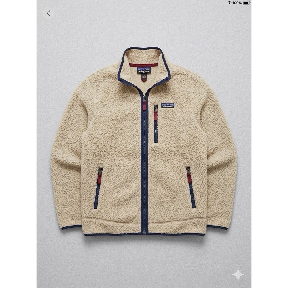 Patagonia Mens Large Beige Retro Pile Fleece Full Zip Jacket DISTRESSED AS IS